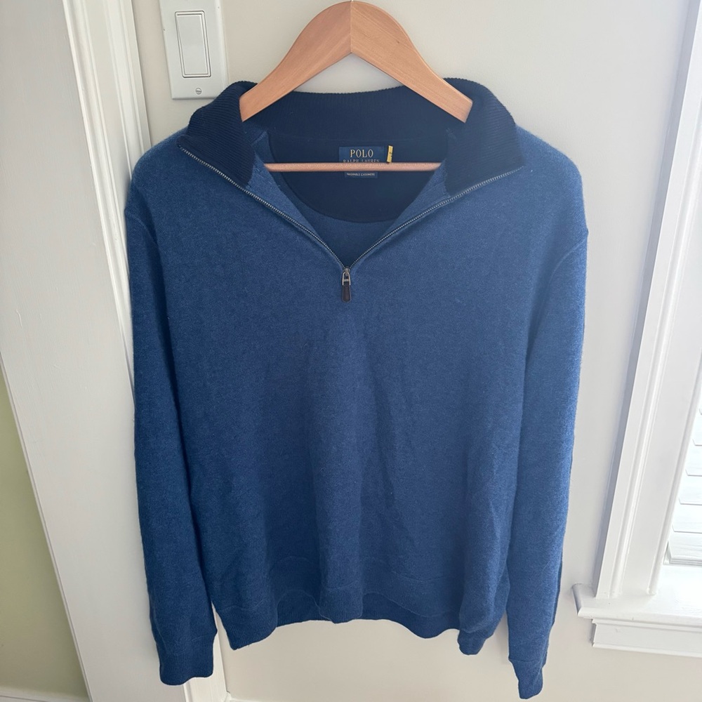 Ralph Lauren Blue Zip Up Sweater with Collared Neckline